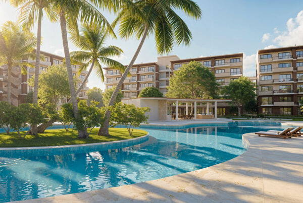 Luxury pool area at Macao Beach Residencias with tropical surroundings