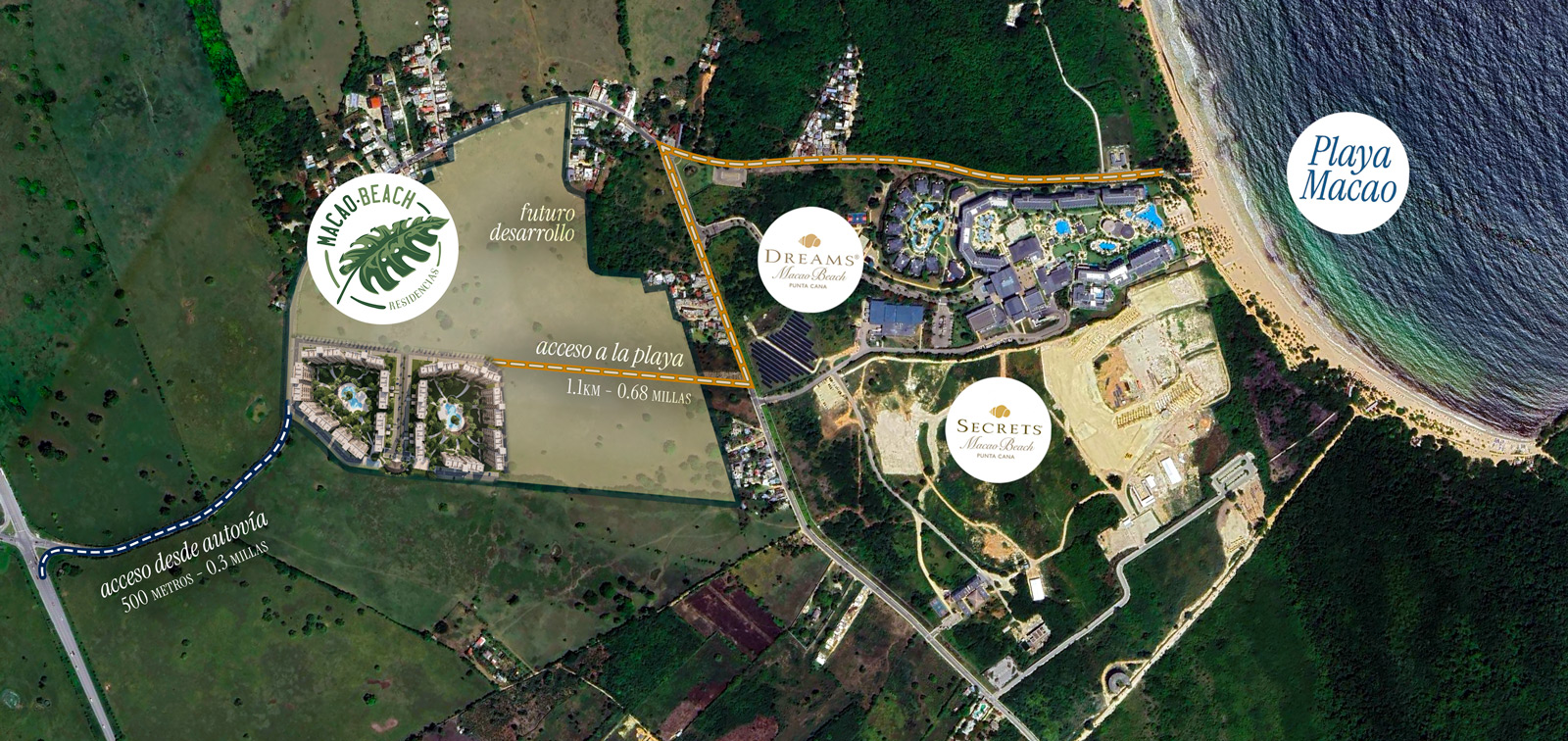 Aerial map showing location of Macao Beach Residencias near Macao Beach, Dominican Republic